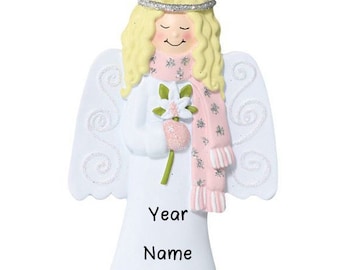 Angel with Dove Personalized Christmas Tree Ornament 2023 | Little Girl Christmas Ornament | Custom Writing Names Ornament