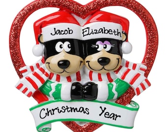 Personalized Black Bear Couple Christmas Ornament | Custom Writing Black Bears with Scarves Ornaments | Bear Ornament Gift for Couples