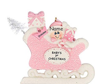 Personalized New Born Baby's 1st Christmas Sled gift ideas Baby's on Pink Slide Sledge Girl Female First Xmas gifts for Christmas