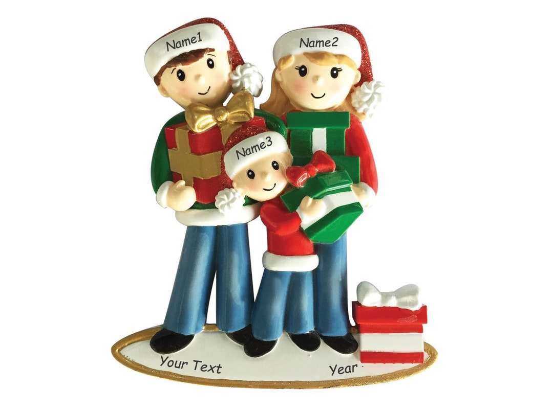Personalized Carrying Presents Family of 3 Christmas Tree Ornament ...