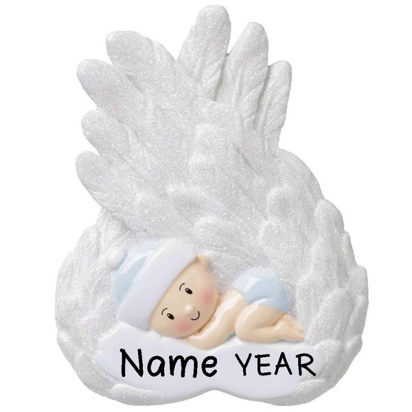 Baby Boy Angel Personalized Christmas Tree Ornament | Custom Writing Names Ornament
