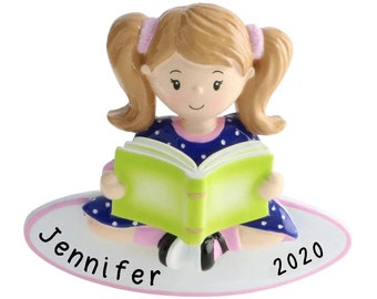 Girl Reading a Book Personalized Christmas Tree Ornament 2020 | Custom Writing Girl Reading a Book Lover Ornament Gift