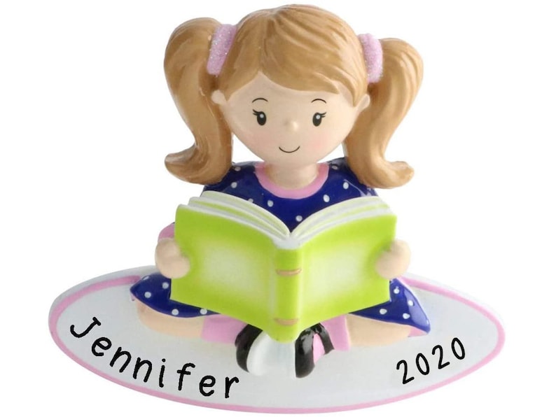 Girl Reading a Book Personalized Christmas Tree Ornament 2020 Custom Writing Girl Reading a Book Lover Ornament Gift image 1