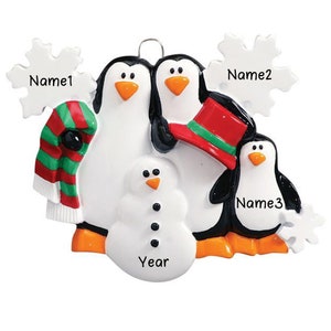 Personalized Happy Family Penguins Making Snowman Christmas Tree Ornament Present Gift Christmas Personalized Ornaments 2024 (Family of 3)