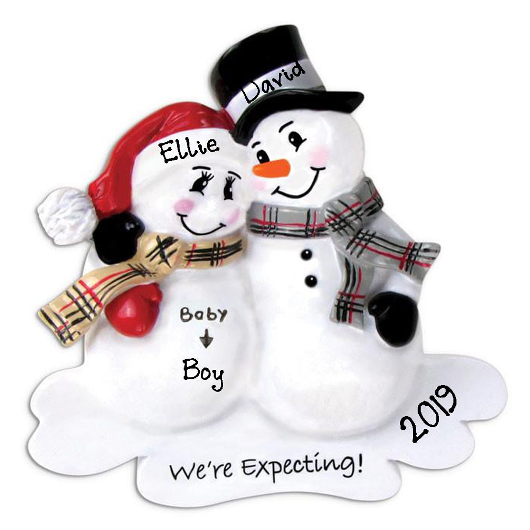 Personalized Expecting Baby Snowman Couple Christmas Ornament 2024 ...