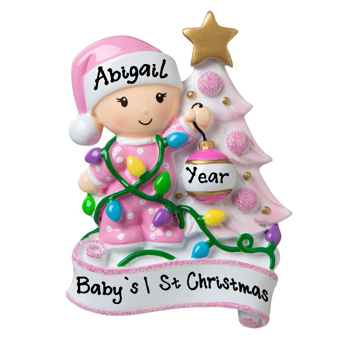 Personalized Baby's 1st Christmas Tree Ornament 2020 Cute Pink New Born