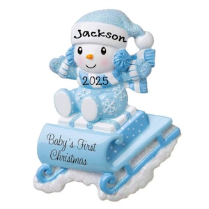 Personalized Baby's 1st Christmas Sleigh Tree Ornament 2020 - Blue Baby Boy Sled Slee Sledge birthday gift Present Customized Xmas Ornament