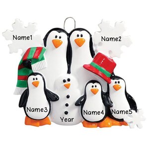 Personalized Happy Family Penguins Making Snowman Christmas Tree Ornament Present Gift Christmas Personalized Ornaments 2024 (Family of 5)
