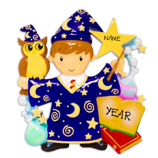 Wizard Personalized Christmas Tree Ornament 2023 | Little Kid Boy Magician Harry Chemist gift ideas for Potter Fan Toddler Magic ornament