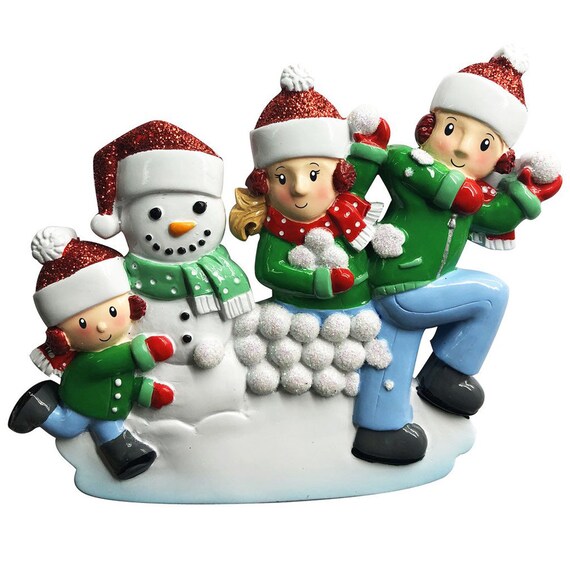 Personalized Snowball Fight Family Christmas Ornament – Customizable For 2-6 Family Members 4 thumbnail image