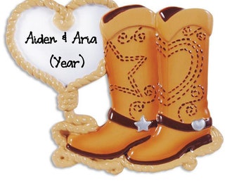 Personalized Cowboy Boots Ornaments | Custom Writing Cowboy Southern Couple Gifts | Cowgirl Gifts for Christmas Ornament