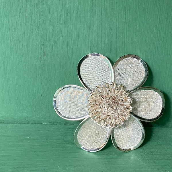 Vintage Silver Tone Flower Brooch Pin