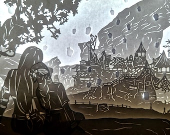 FF7 Cosmo Canyon Shadow Box: Handmade Paper Cutting Light-Up Frame
