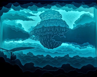 Castle in the Sky Shadow Box: Handmade Paper Cutting Light-Up Frame