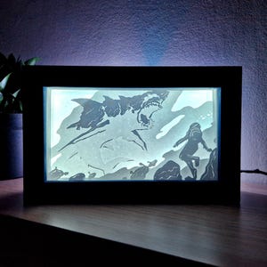 Space Jaws Shadow Box: Handmade Paper Cutting Light-Up Frame