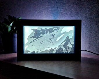 Space Jaws Shadow Box: Handmade Paper Cutting Light-Up Frame