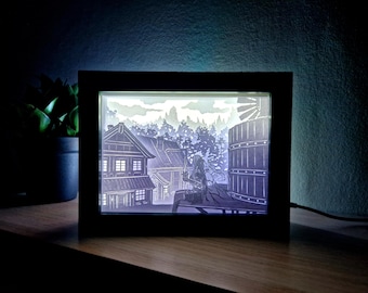 FF7 Nibleheim Shadow Box: Handmade Paper Cutting Light-Up Frame
