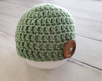 Baby Boy Crochet Hat with Button. Baby Crochet Photography Prop. Solid Baby Boy Coming Home Hat. Baby Shower Gift.