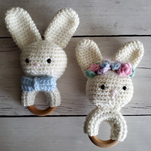 Crocheted Bunny Rattle, Crochet Baby Rattle, Crochet Easter Bunny Baby Rattle, Easter Bunny Rattle, Amigurumi Bunny, READY TO SHIP