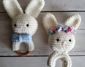 Crocheted Bunny Rattle, Crochet Baby Rattle, Crochet Easter Bunny Baby Rattle, Easter Bunny Rattle, Amigurumi Bunny, READY TO SHIP