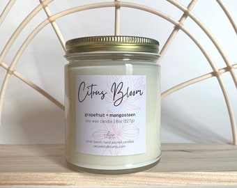 Grapefruit Scented Soy Candle - Bright, Cheerful Fragrance - Grapefruit & Mangosteen - Citrus Bloom