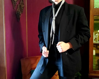 Crowley Good Omens cosplay scarf, sewn fabric, metalic silver with chain tassles, costume, neck tie