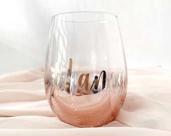 Personalized Wine Glass, Stemless Wine Glass, Custom Wine Glass, Bridesmaid Gifts, Bridal Party, Wedding, Rose Gold Wine Glass