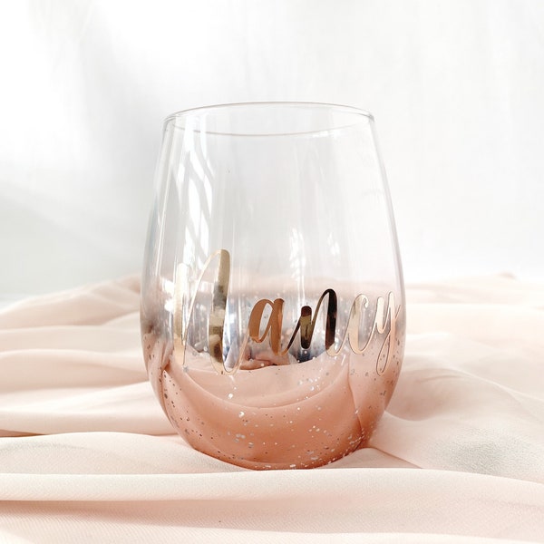 Personalized Wine Glass, Stemless Wine Glass, Custom Wine Glass, Bridesmaid Gifts, Bridal Party, Wedding, Rose Gold Wine Glass