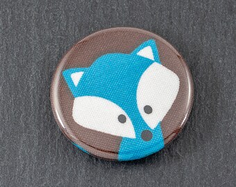 Blue Fox Refrigerator Magnet, Office Cubicle Decor, Handmade Upcycled Material Woodland Animal, Button Magnet 1.5" (38mm), Stocking Stuffer