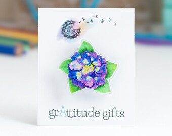 Hydrangea Flower Lapel Pin: Original Art Acrylic Charm