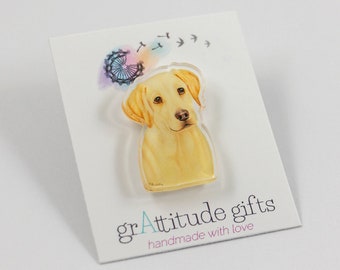 Yellow Lab Pin, Yellow Lab Lapel Pin or Backpack pin, Original Art Yellow Lab Dog Breed, Gift for Dog Lovers .89" x 1.35"