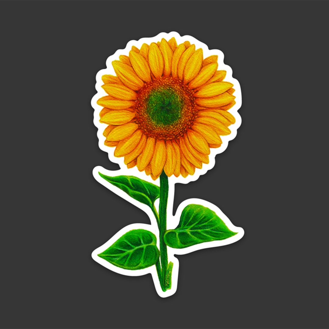 Sunflower Sticker Decal Original Art Sticker Happy Sunflower Etsy
