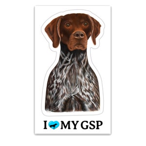 German Shorthaired Pointer Sticker Decal, I love my GSP Sticker, Gift for GSP Mom Dad, Original Art Vinyl Decal, Set of 2, 1.64" x 2.75"