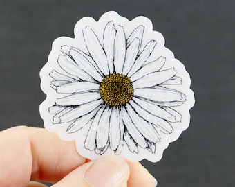 Daisy Sticker Decal Set: Original Art, White Vinyl (2" x 1.95")