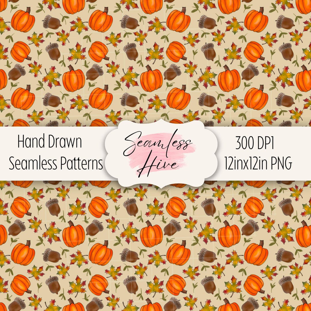 Pumpkin Fall Seamless Pattern PNG, for Crafting, for Stickers, Digital ...