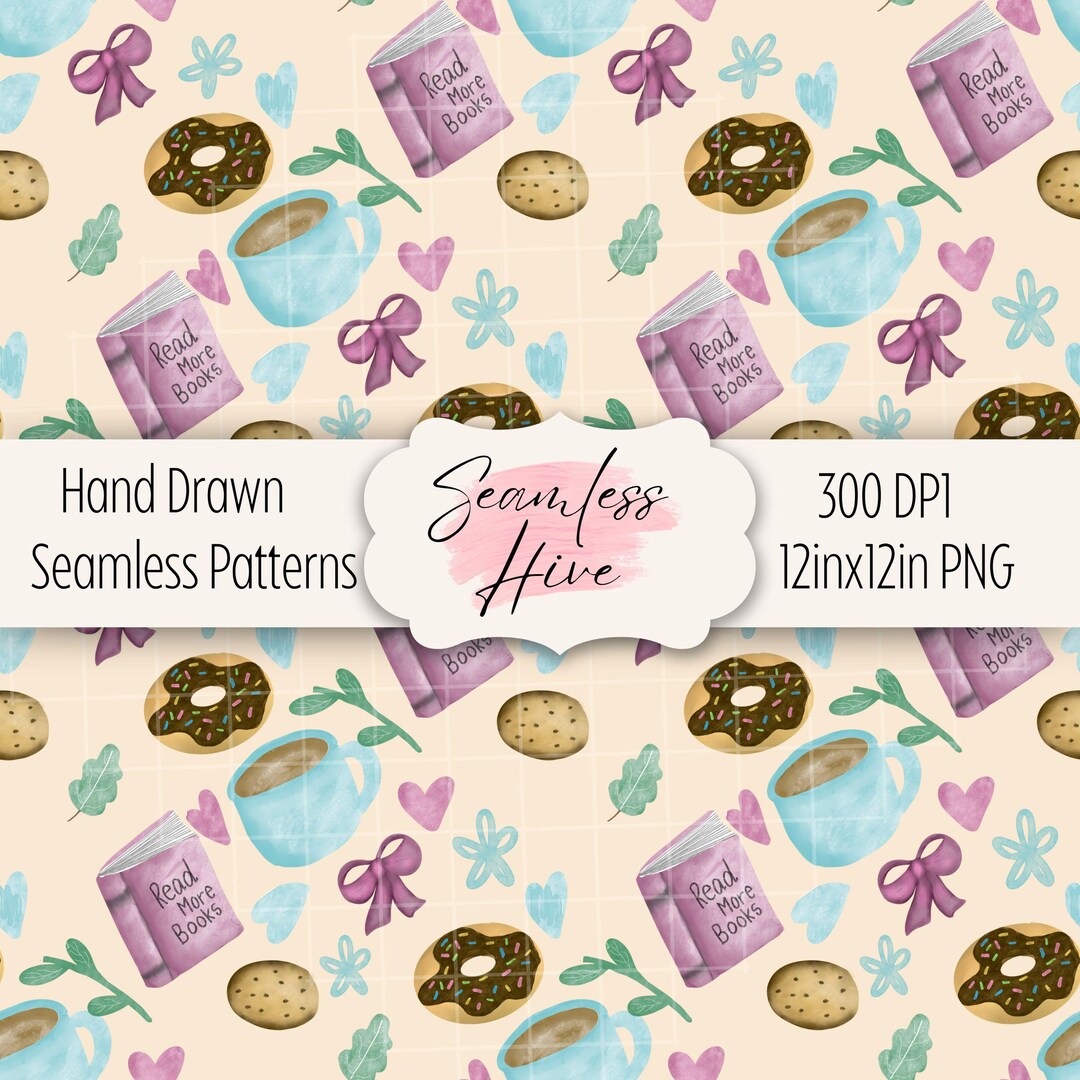 Bookish Fall Seamless Pattern PNG, for Crafting, for Stickers, Digital ...