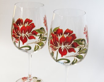 Personalized wine glasses hand painted housewarming gift idea, anniversary wine glasses