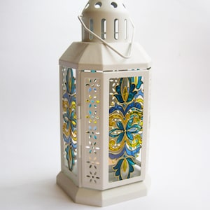 Hand-Painted Stained Glass Lantern – Unique Decorative Candle Holder – Handmade Gift for Home Décor or Special Occasions