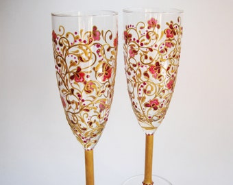 Regalo di nozze personalizzato per flauti di champagne per coppia, regalo di anniversario per bicchieri di champagne dipinti a mano per i genitori