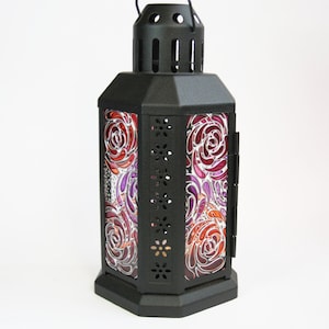 Lantern decor candle holder, stained glass lantern hand painted unique Mom Christmas gift