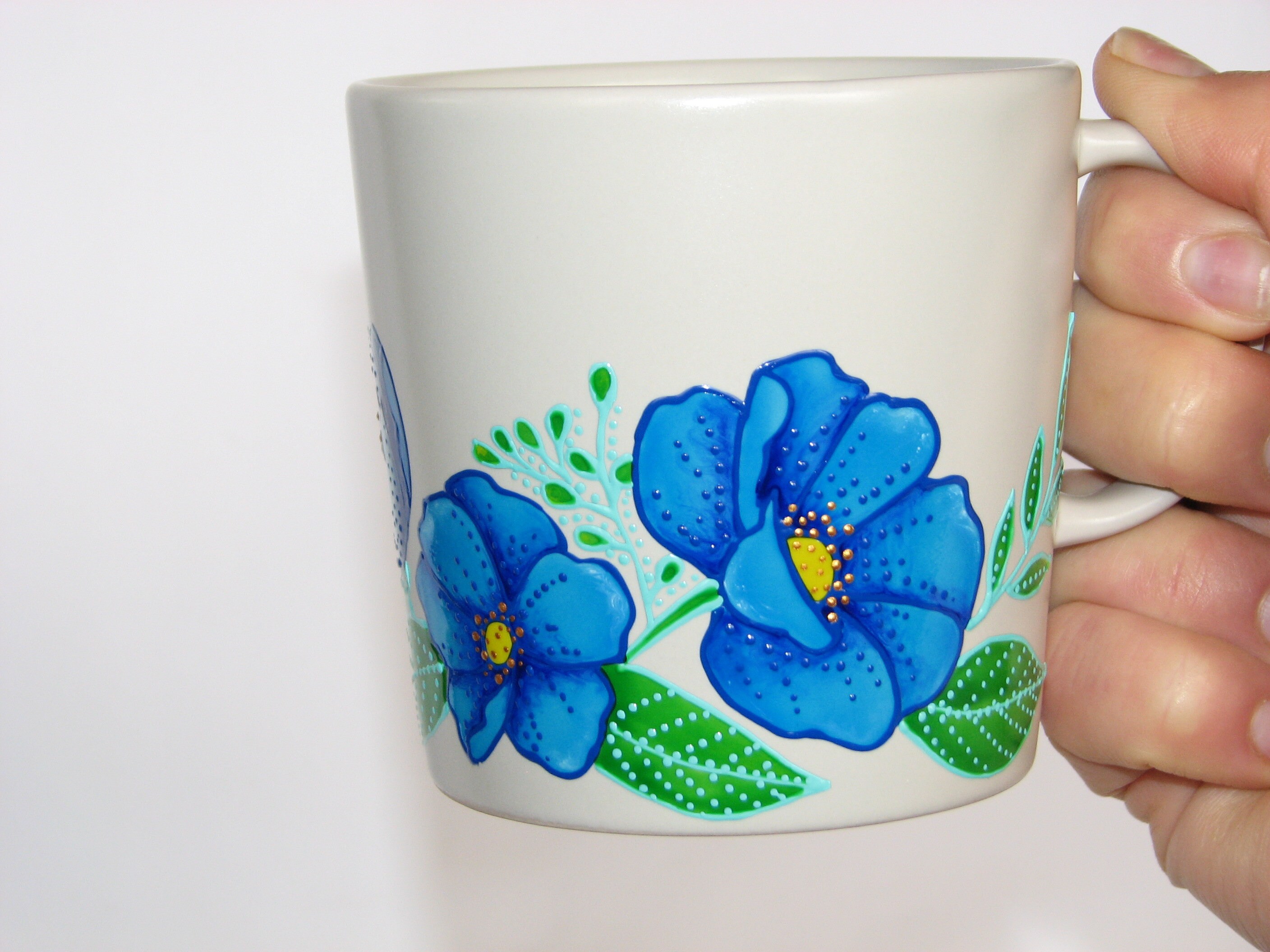 Hand painted coffee mug blue flowers mug birthday gift for Etsy