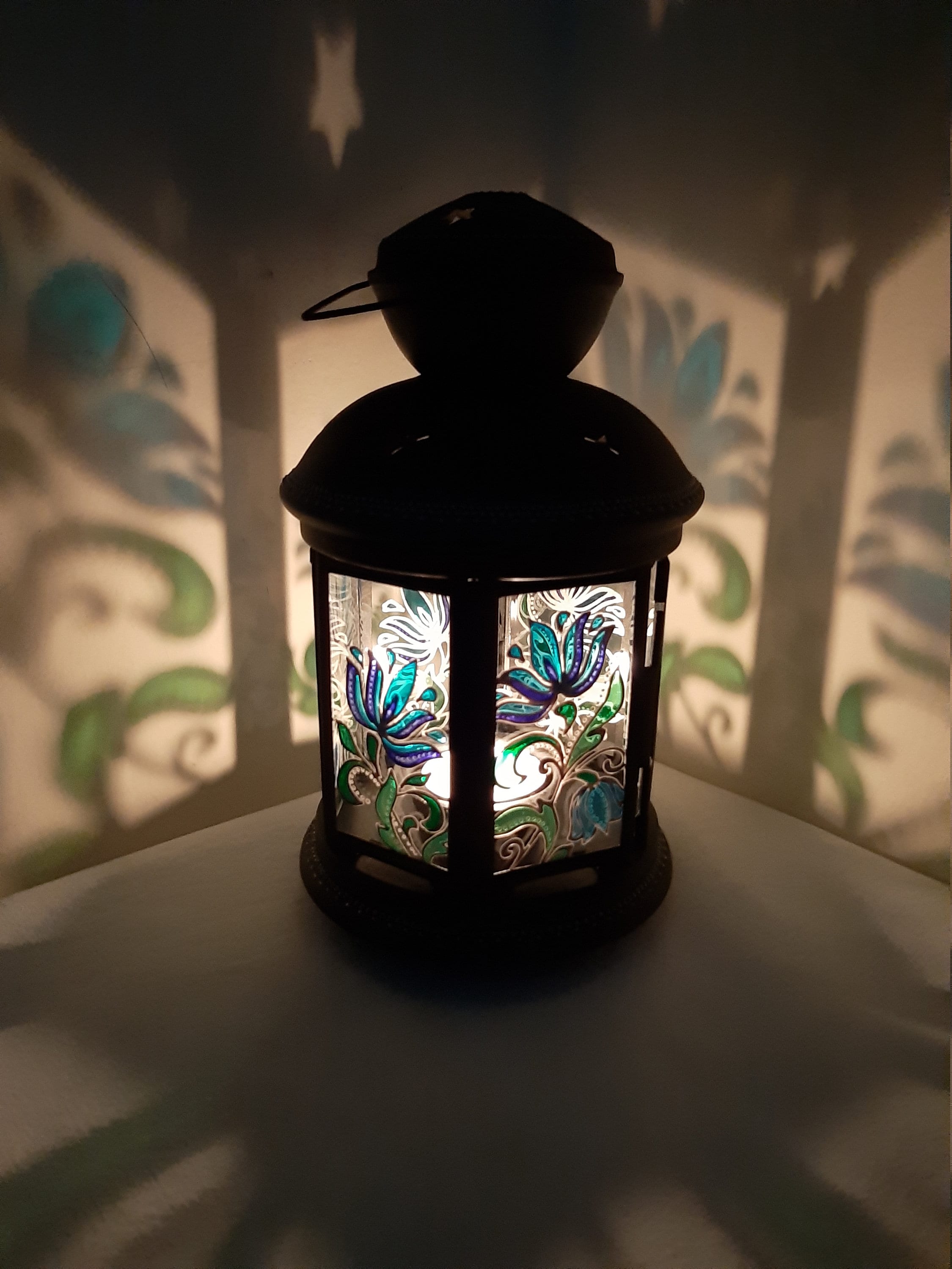 Candle Lantern patio decor Stained glass lantern mom gift Etsy