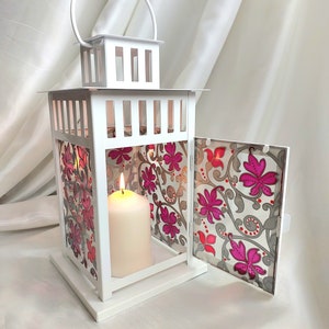 Decorative Candle Lantern with Hand-Painted Glass - Perfect Table or Garden Ornament, Indoor or Outdoor Gift