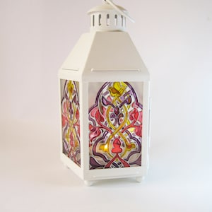 Candle Lantern hand painted - Unique Moroccan Style Decor, Vibrant Design Indoor & Outdoor Candle Holder, Christmas gift idea