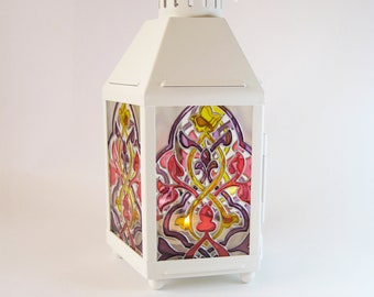 Lantern decor, Lantern lamp stained glass, glass candle holder