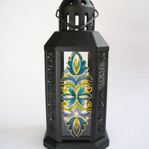 Vibrant Stained Glass Candle Lantern - Hand-Painted Unique Decor for Home, Garden, or Patio, Ideal for Gifts and Celebrations