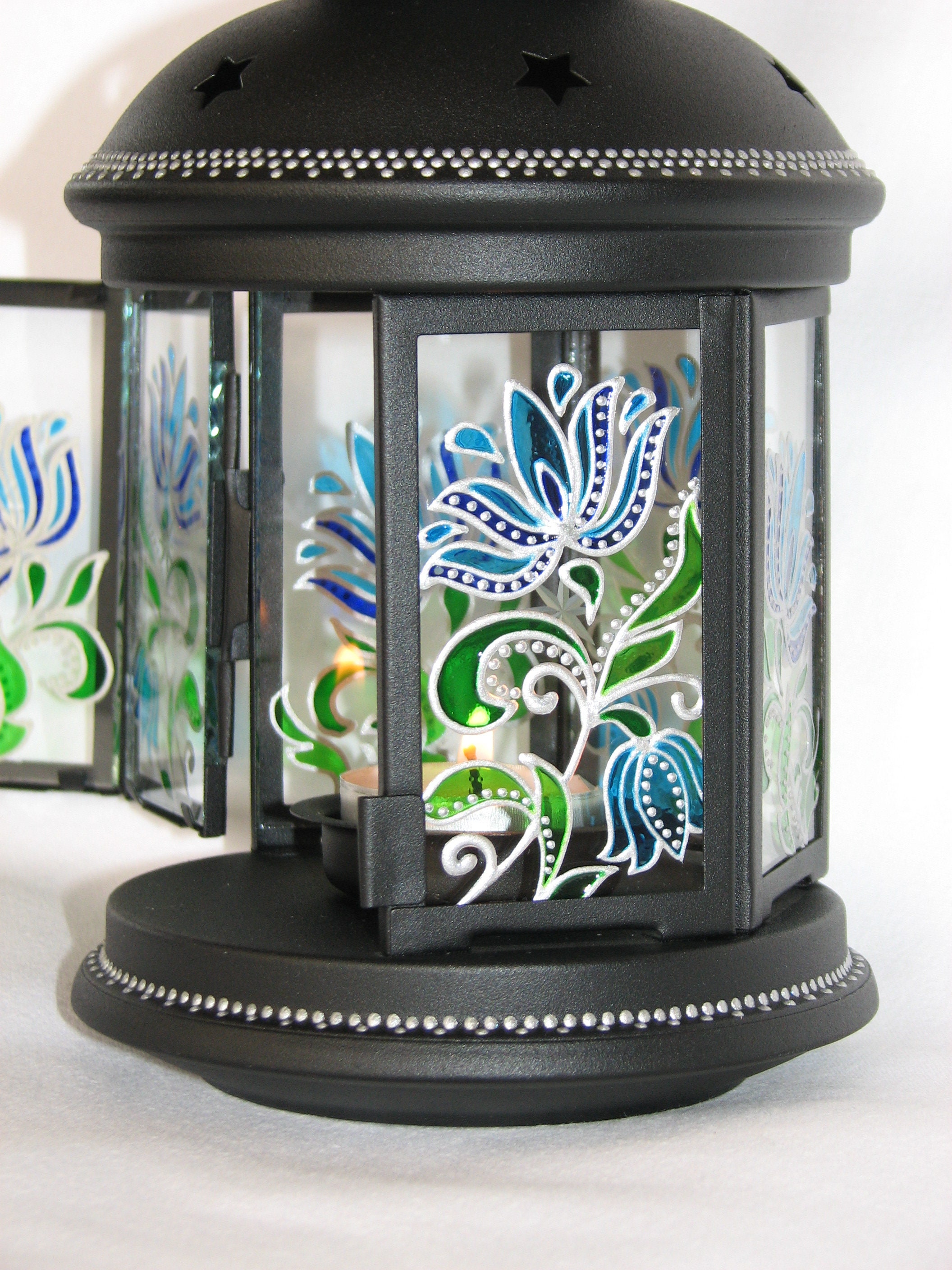 Candle Lantern patio decor Stained glass lantern mom gift Etsy