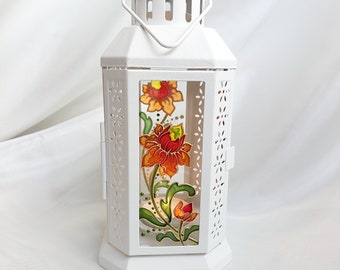 Stained glass lantern, candle lantern fireplace decor
