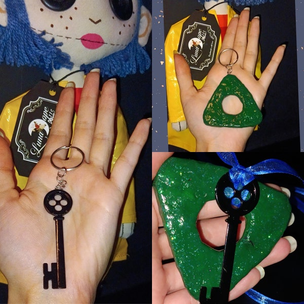 Coraline y la puerta secreta / llave de botón Coralino / llavero amuleto de Coraline Jones / ouija beldam / llave botón y amuleto collar