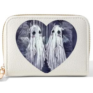 Cartera de cremallera con soporte para varias tarjetas con estampado de adorables fantasmas y llavero de Halloween / billetera estilo gotico